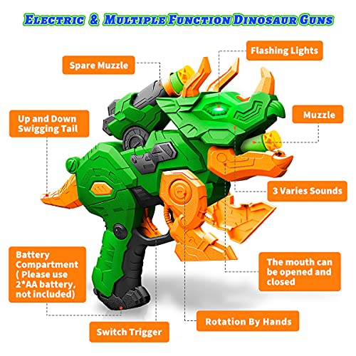 Banvih 2Pack Dinosaur Toy Guns Compatible with Nerf Easter Kids Gifts Easter Basket Stuffers for Toddler Boys Ages 3 4 5 6 7 8 Dino Toy Guns with Light Sound 20 Foam Darts - Image 4