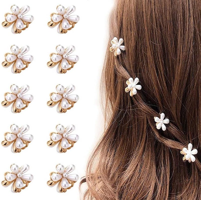 20 Pcs Mini Pearl Hair Clips Small Flower Claw Hair Clips Nonslip Hair Catch for women Girls White