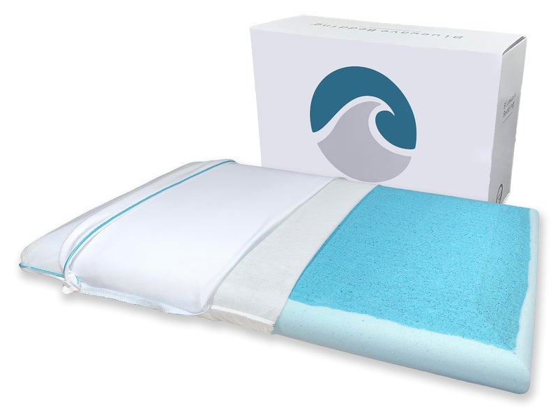 Bluewave Bedding وسادة بلوويف للتنجيد فائق النحافة ماكس كول كربون بلو من هلام الذاكرة للذين ينامون على البطن والظهر - تصميم رقيق ومسطح مع تبريد متقدم (ارتفاع 2.75 بوصة، حجم قياسي) - Image 1