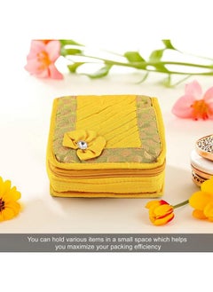 Kuber Industries Kuber Industries Pack of 3 Mini Jewellery Organisers Pouch for Women | 5 Pouches Inside | Earrings & Chain Storage Box | Bow -Yellow, Pink & Green  - Image 2