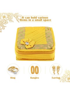 Kuber Industries Kuber Industries Pack of 3 Mini Jewellery Organisers Pouch for Women | 5 Pouches Inside | Earrings & Chain Storage Box | Bow -Yellow, Pink & Green  - Image 5