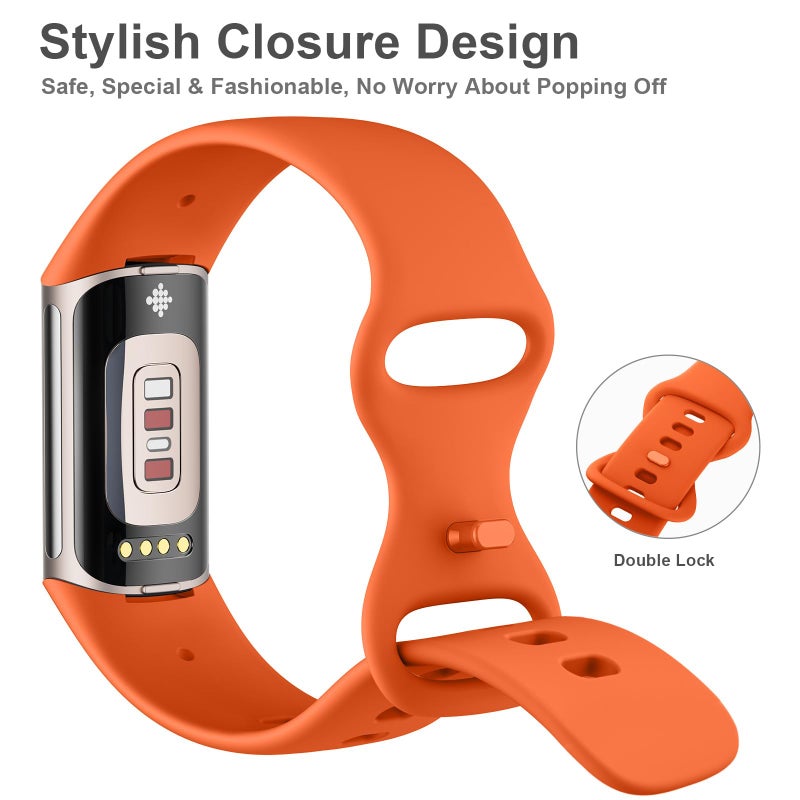 AK سوار AK الرياضي متوافق مع أساور Fitbit Charge 6 / Fitbit Charge 5 للنساء والرجال، أحزمة استبدال ناعمة كلاسيكية للمعصم لجهاز تتبع اللياقة البدنية والصحة المتقدم Fitbit Charge 6/5 (برتقالي، كبير) - Image 4