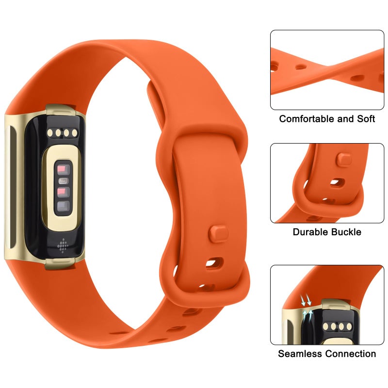 AK سوار AK الرياضي متوافق مع أساور Fitbit Charge 6 / Fitbit Charge 5 للنساء والرجال، أحزمة استبدال ناعمة كلاسيكية للمعصم لجهاز تتبع اللياقة البدنية والصحة المتقدم Fitbit Charge 6/5 (برتقالي، كبير) - Image 3