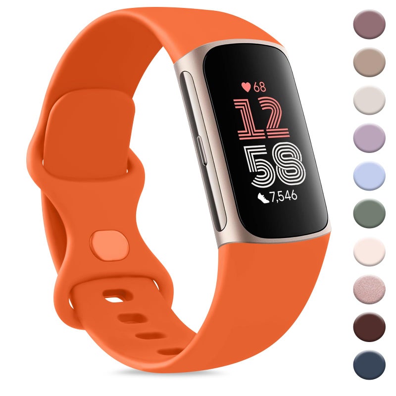 AK سوار AK الرياضي متوافق مع أساور Fitbit Charge 6 / Fitbit Charge 5 للنساء والرجال، أحزمة استبدال ناعمة كلاسيكية للمعصم لجهاز تتبع اللياقة البدنية والصحة المتقدم Fitbit Charge 6/5 (برتقالي، كبير) - Image 1