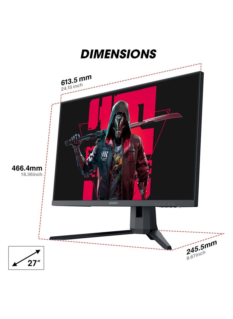 KOORUI - 27-Inch Flat Gaming Monitor - Full HD 1440P Resolution, 144 Hz Refresh Rate, 1ms Adaptive Sync, FreeSync, Frameless with HDMI and Display Ports 27E1QA - Image 1