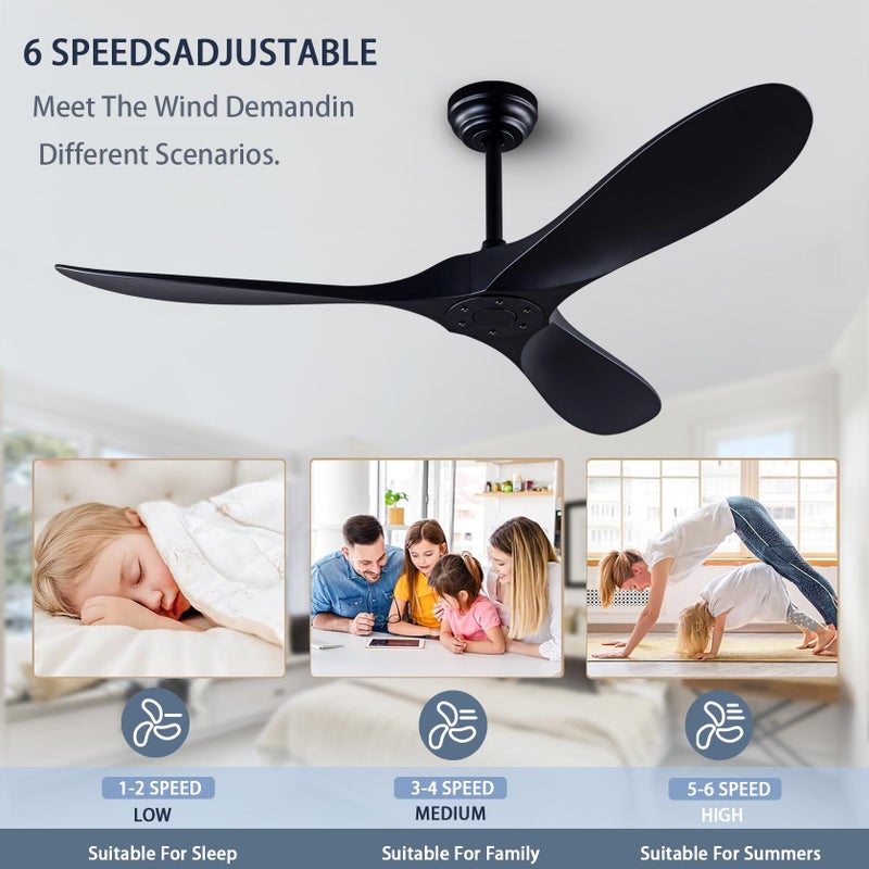 dearnow 52" Ceiling Fans with Remote Control without Light, Modern Reversible DC Motor Indoor Outdoor 3 Blade Ceiling Fan for Patio, Bedroom and Farmhouse (Black) - Image 4