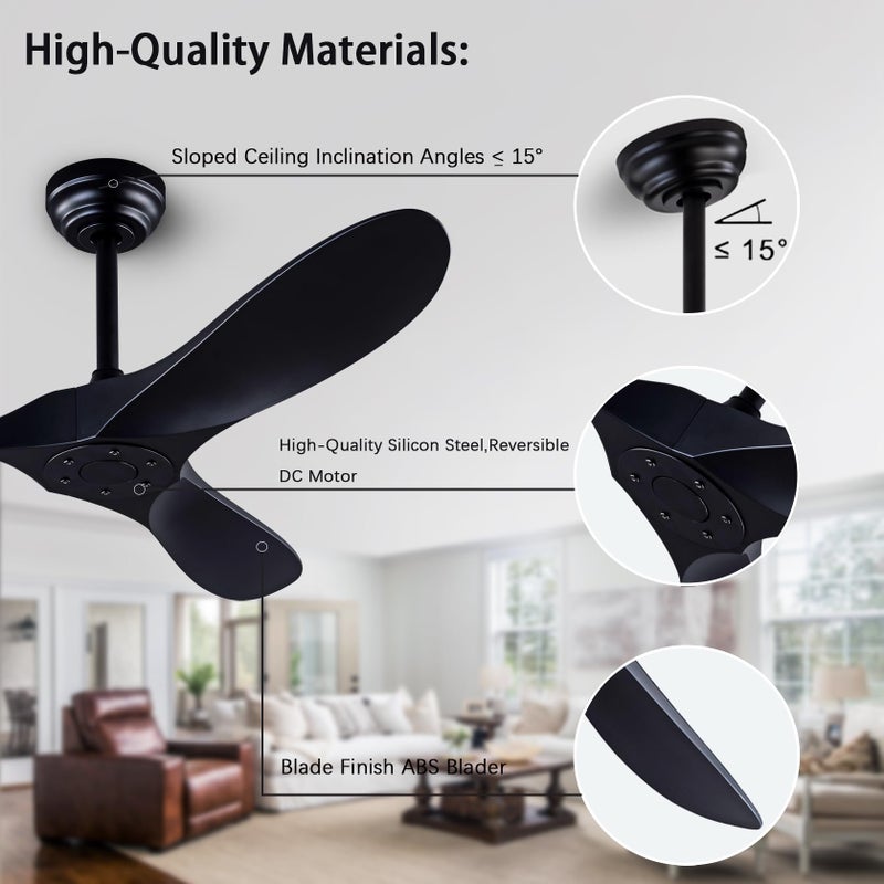 dearnow 52" Ceiling Fans with Remote Control without Light, Modern Reversible DC Motor Indoor Outdoor 3 Blade Ceiling Fan for Patio, Bedroom and Farmhouse (Black) - Image 5