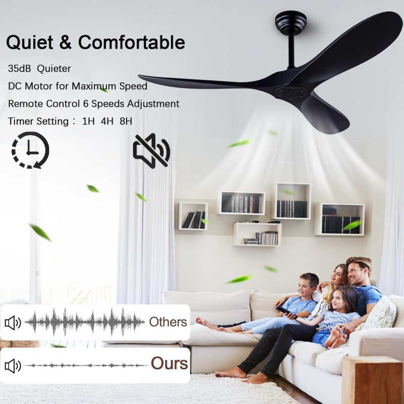 dearnow 52" Ceiling Fans with Remote Control without Light, Modern Reversible DC Motor Indoor Outdoor 3 Blade Ceiling Fan for Patio, Bedroom and Farmhouse (Black) - Image 3