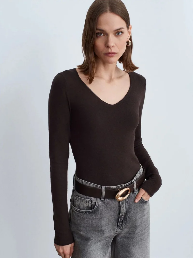 ديلفين Dilvin Slim Fit V-neck Ribbed Knit Sweater