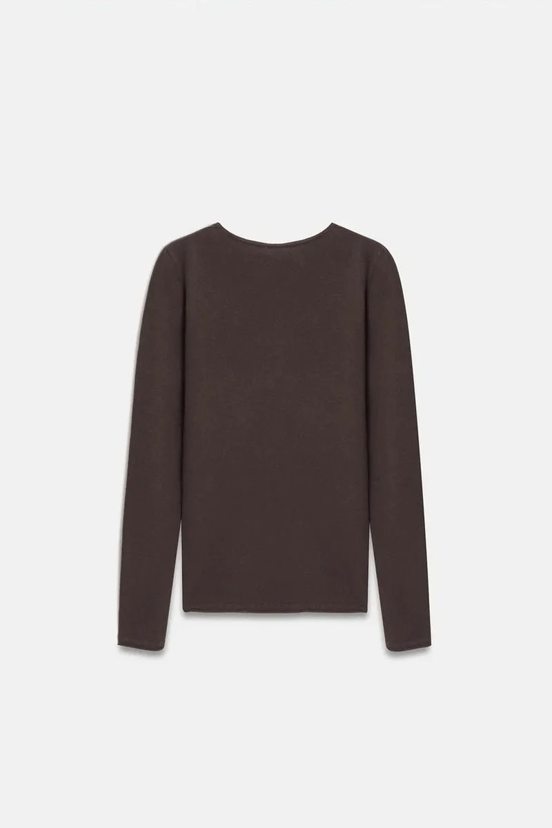 Dilvin Coffee Brown DILVIN Slim Fit V-neck Ribbed Knit Sweater for Women | Best Price UAE
