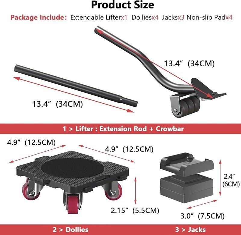 ONEON Furniture Mover with Wheels & Furniture Lifter Set, 360° Rotation Wheels Furniture Dolly, 660 Lbs Capacity, for Moving Heavy Furniture, Refrigerator, Sofa, Cabinet - Image 4
