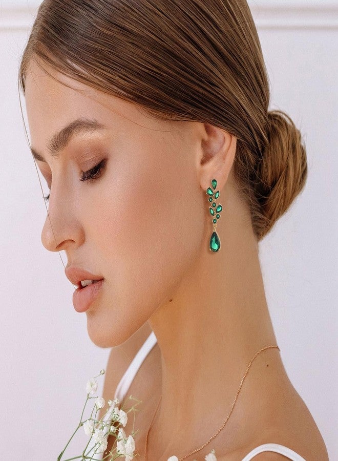 WanBigVa Emerald Green Cubic Zirconia Dangle Earrings,Teardrop Crystal Wedding Bridal Earrings for Brides Birdesmaid Gold Plated Diamond Drop Dangling Earring for Prom Pageant - Image 5