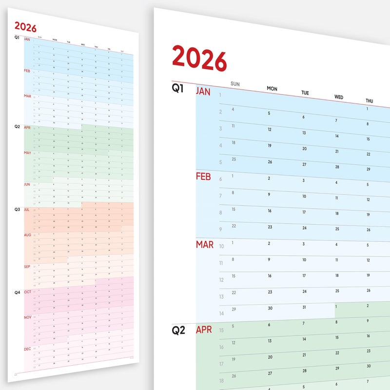 HADIGU Large Wall Calendar 2026 (39 x 17 inches - Rolled) Dry Erase Calendar for Wall, Erasable Wall Planner, Vertical Layout, Quality Large Print, Gloss Lamination, Special Continuous Design. - Image 1