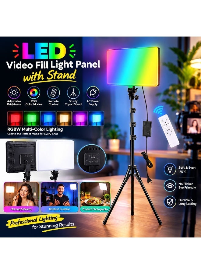 لوحة إضاءة فيديو LED احترافية مع حامل، سطوع ودرجة حرارة لون قابلة للتعديل، طقم إضاءة تصوير محمول، إضاءة ناعمة لليوتيوب، البث المباشر، الاستوديو، المكياج، تصوير البورتريه - Image 2