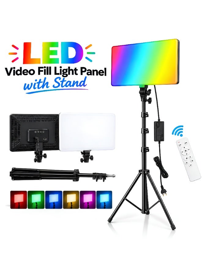 لوحة إضاءة فيديو LED احترافية مع حامل، سطوع ودرجة حرارة لون قابلة للتعديل، طقم إضاءة تصوير محمول، إضاءة ناعمة لليوتيوب، البث المباشر، الاستوديو، المكياج، تصوير البورتريه - Image 1
