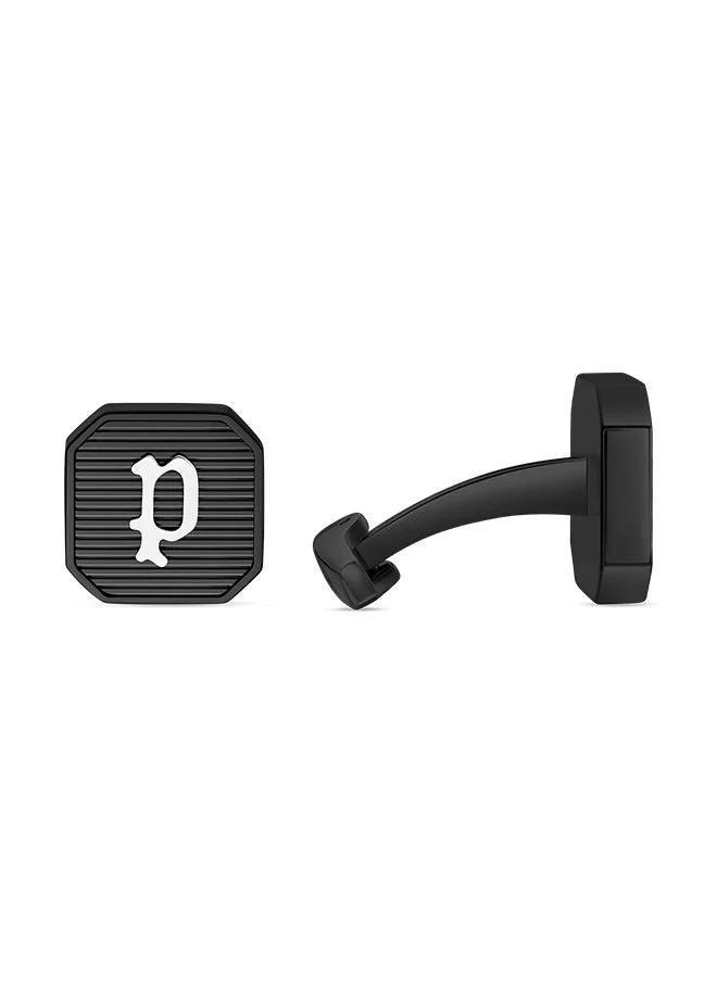 بوليس Square Shape Black with Stainless Steel P Logo Cufflinks for Men