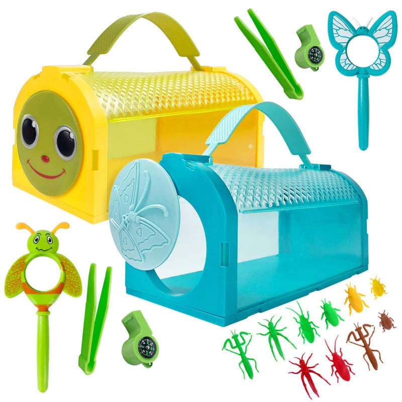 ESSENSON Bug Catcher Kit, Outdoor Toy Gift for 3 4 5 6 7 8+ Year Old Boys Girls Kids, 2 Pcs Bug Cage Butterfly, Outdoor Explorer Kit with Whistles for Backyard Exploration - Image 1