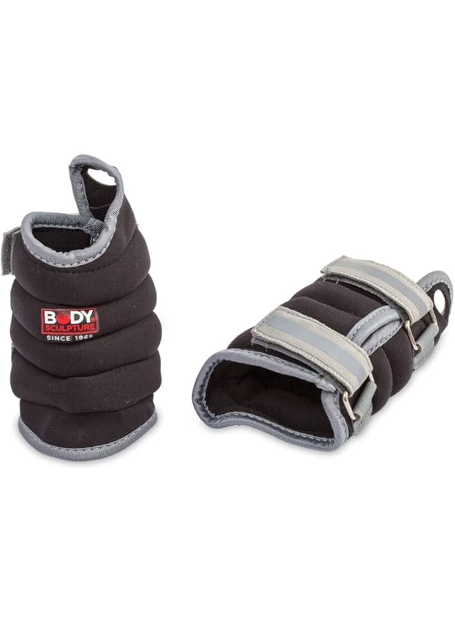 BODY SCULPTURE Velcro Straps Neoprene Lightweight Wrist Weights Black and Gray 2lb - Image 2