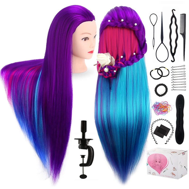 Mannequin Head with Hair TopDirect 29 Training Head Hair Mannequin Manikin Head Cosmetology Doll Head Practice Styling Hairdressing Training Braiding Heads with Clamp Holder and Tool Set