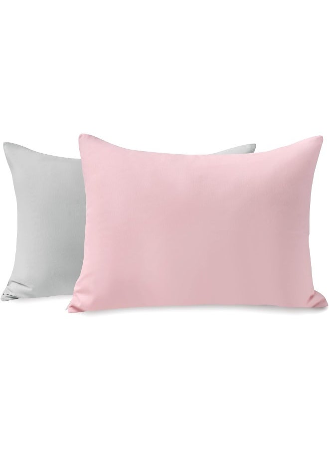 TILLYOU TILLYOU Toddler Pillowcase 2 Pack with Zipper, Silky Soft Microfiber 13" x 18" Kids Travel Pillow Cases, Gray & Pink  - Image 1