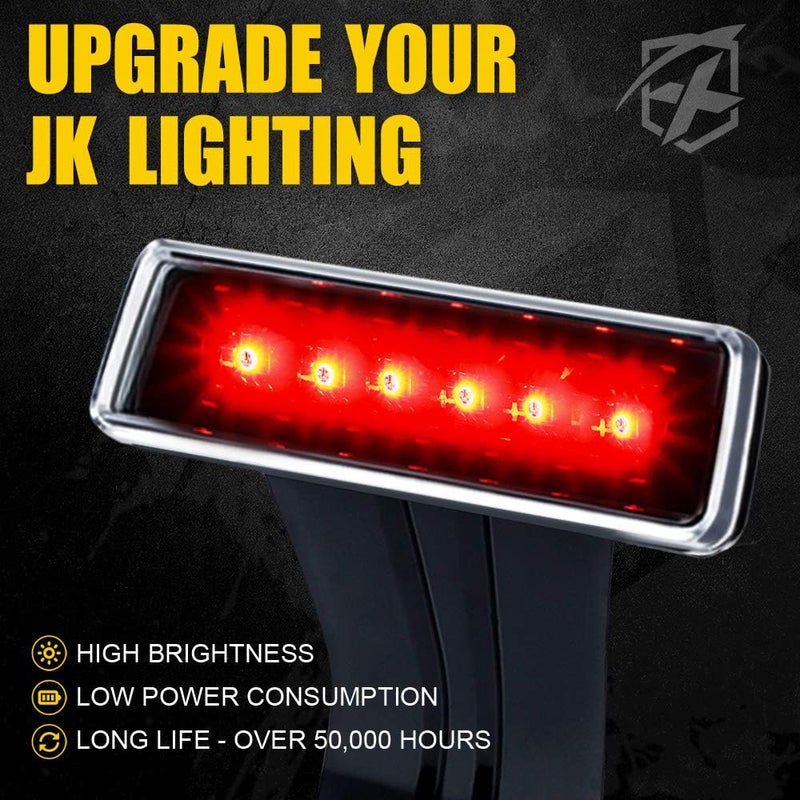Xprite LED Third Brake Lights w/Clear Lens High Mount Stop Tail Light Compatible with 2007-2018 Jeep Wrangler JK - Image 2