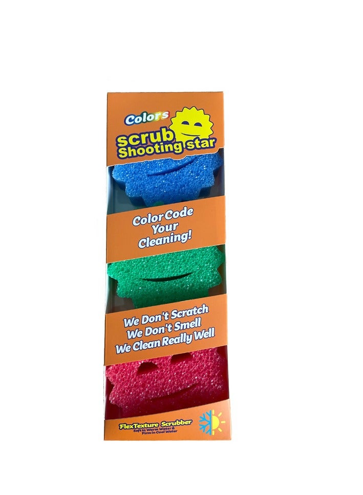 Sponge Set - Colors - Scratch-Free Sponges for Dishes and Home, Odor Resistant, Soft in Warm Water, Firm in Cold, Deep Cleaning, Dishwasher Safe, Multi-use, Functional, Ergonomic, 3ct