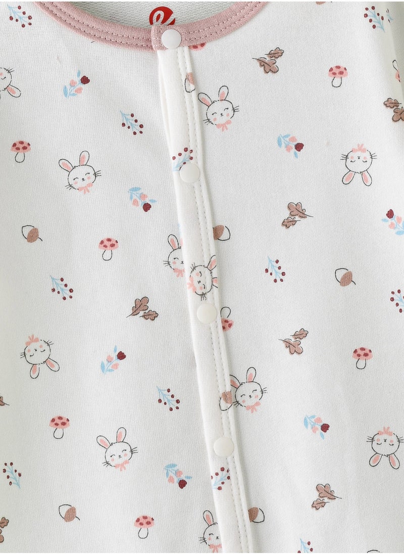 Elegant Kids Baby White Onesie with Bunny Print and Hat  - Image 3