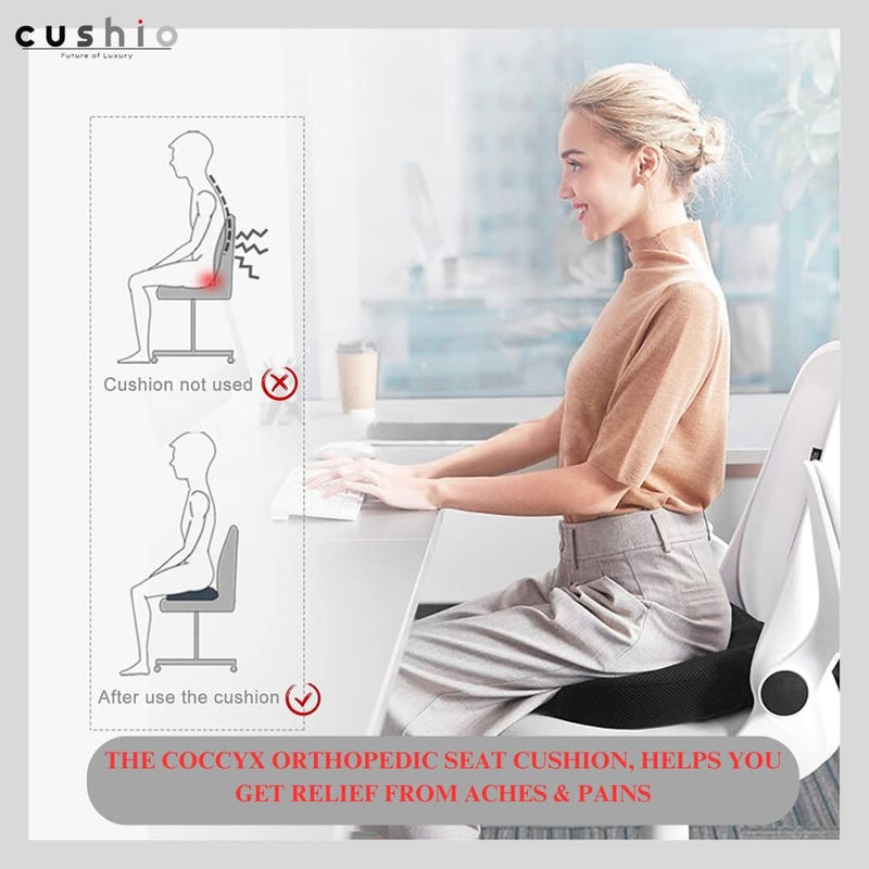 CUSHIO وسادة مقعد كوشيو لعظمة الذنب (كثافة عالية) تصميم مريح لآلام العصب الوركي، عظمة الذنب، وآلام أسفل الظهر - وسادة مخصصة لمقاعد المكتب أو المنزل أو الكراسي المتحركة (حتى 100 كجم، شبكة سوداء) - Image 4