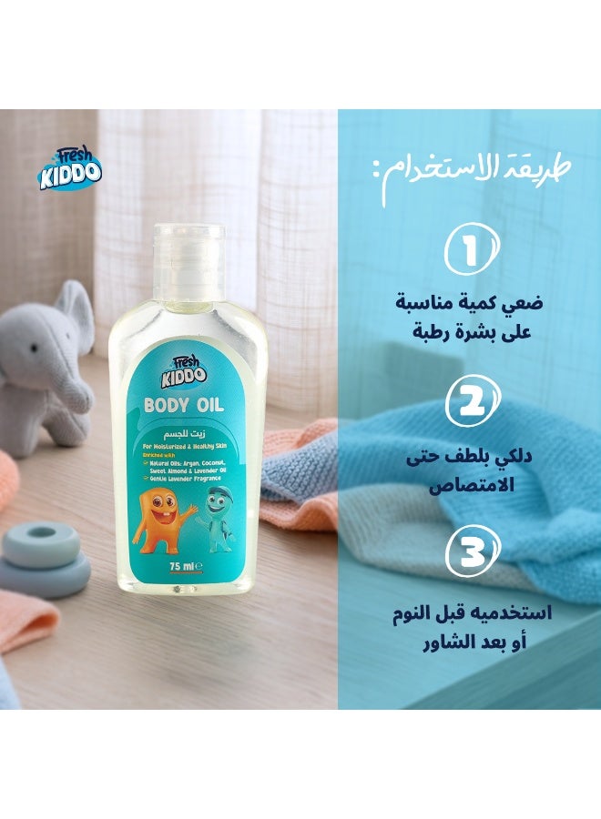 Fresh Kiddo Body Nourishing Oil for Soft & Smooth Skin with Natural Oils (Argan, Coconut, Almond & Lavender) - 75ml - Image 4