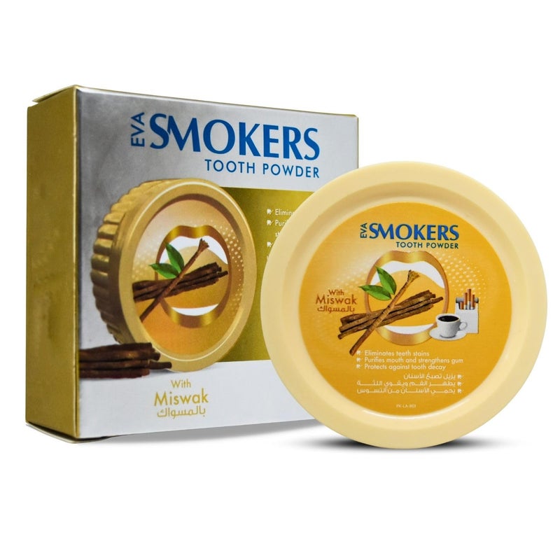 bonballoon Eva Smokers Tooth Powder with Miswak Flavor Miswak Siwak Natural Herbal Halal Islamic for The Beauty and Radiance of Teeth and Mouth Freshening 141 oz 40 gm