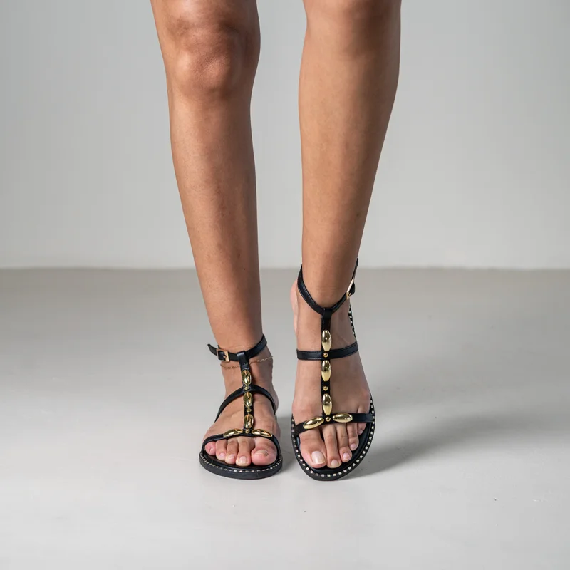 LAMARAPARIS KENTON STRAPPY SANDAL WITH GOLD DECORATIVE BEADS