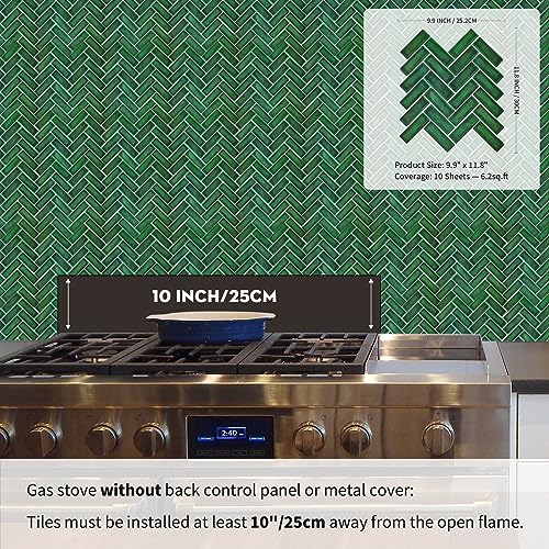 Homeart Green Peel and Stick Backsplash Herringbone Tile Renter Friendly Backsplash Emerald Green Stick on Backsplash for Kitchen Bathroom 10 Sheets - Image 3