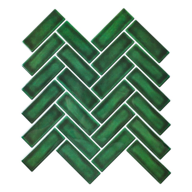 Homeart Green Peel and Stick Backsplash Herringbone Tile Renter Friendly Backsplash Emerald Green Stick on Backsplash for Kitchen Bathroom 10 Sheets - Image 2