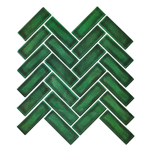 Homeart Green Peel and Stick Backsplash Herringbone Tile Renter Friendly Backsplash Emerald Green Stick on Backsplash for Kitchen Bathroom 10 Sheets - Image 1