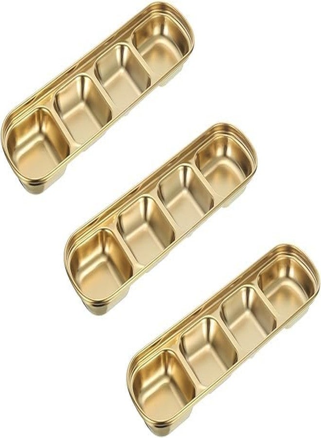 HEVASNEK 3-Pack Stainless Steel Sauce Dipping Bowls with 4 Compartment Divided Plates, Metal Seasoning Dish for Sauces, Dressings, and Condiments, Gold - Image 1