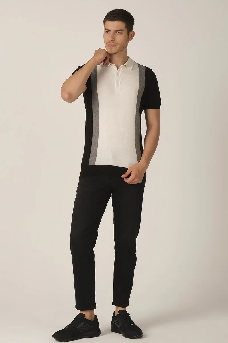 الكسندر جاردي Color Blocked Knitwear Polo Neck T-Shirt (E21-EZE Ts 35)
