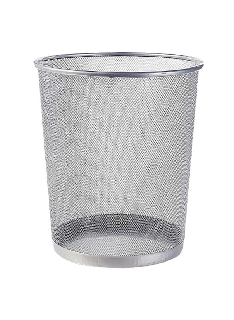 ECVV سلة المهملات الدائرية الشبكية من ECVV، سلة المهملات الدائرية الشبكية المعدنية سلة المهملات الورقية خفيفة الوزن، صغيرة - فضية - Image 1