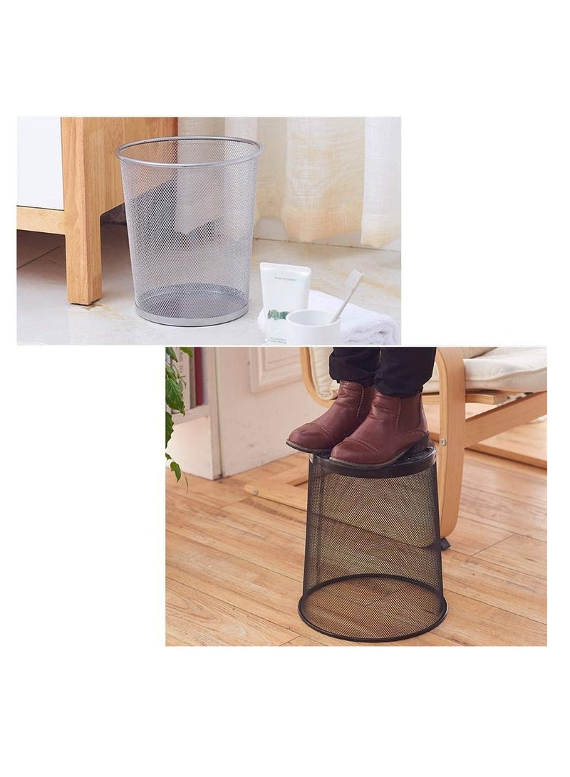 ECVV سلة المهملات الدائرية الشبكية من ECVV، سلة المهملات الدائرية الشبكية المعدنية سلة المهملات الورقية خفيفة الوزن، صغيرة - فضية - Image 2