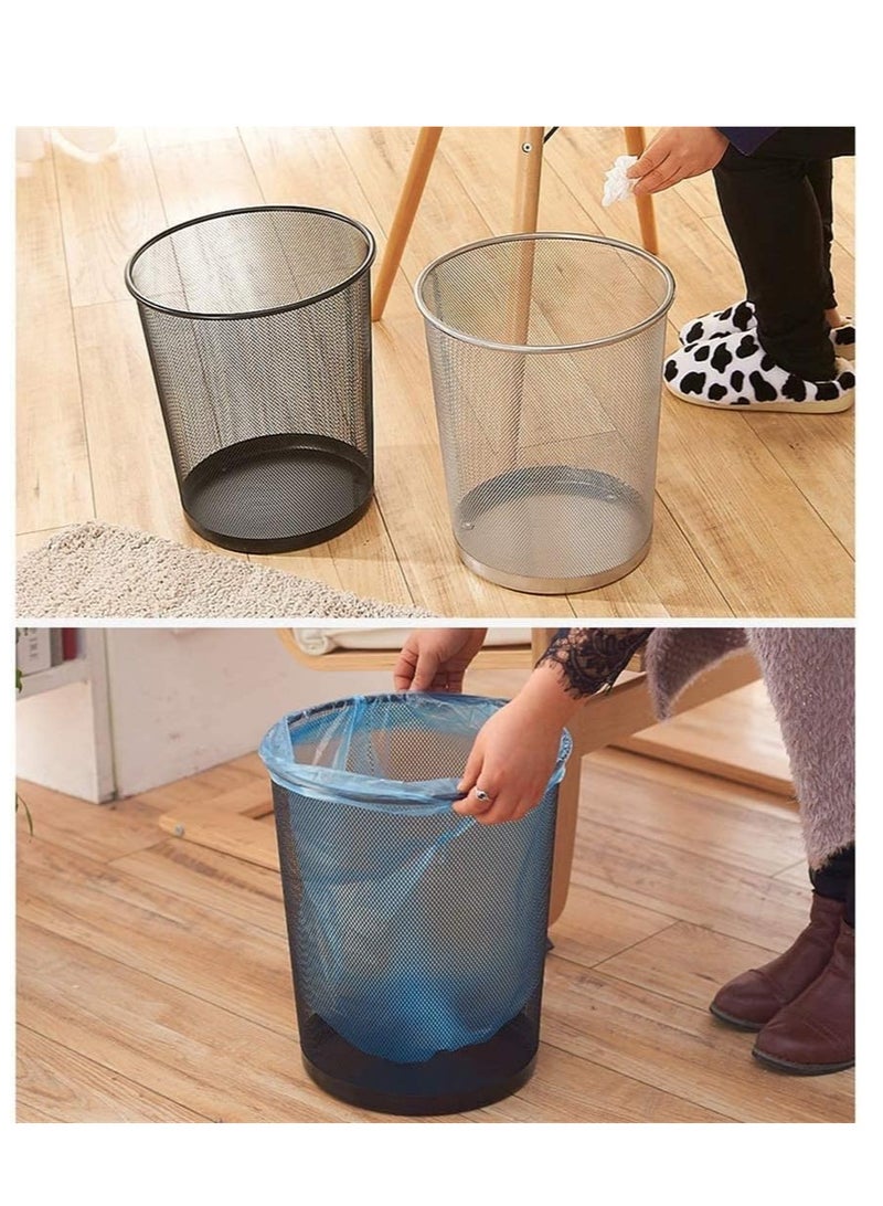 ECVV سلة المهملات الدائرية الشبكية من ECVV، سلة المهملات الدائرية الشبكية المعدنية سلة المهملات الورقية خفيفة الوزن، صغيرة - فضية - Image 3