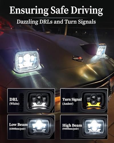HWSTAR Pair 180W 1000% Bright H6054 5x7 7x6 Led Headlights Compatible with Jeep Cherokee XJ Wrangler YJ DOT Anti-glare DRL Turn Signal Hi/Low Sealed Beam Ford Chevy GMC Toyota Nissan Dodge etc Black - Image 5