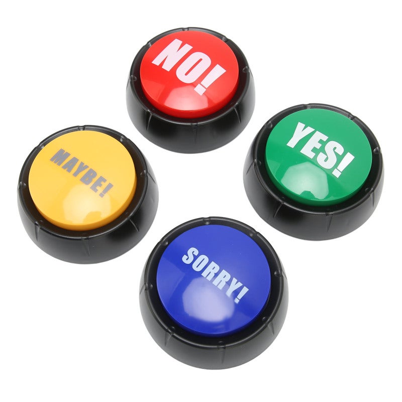 Dog Communication Buttons 4-Pack Pre-Recorded Voice Buttons - Multifunctional Pet Training Buzzer with YES NO SORRY MAYBE Sound Effects - ABS Durable Dog Talking Buttons for Interactive Play - Image 1