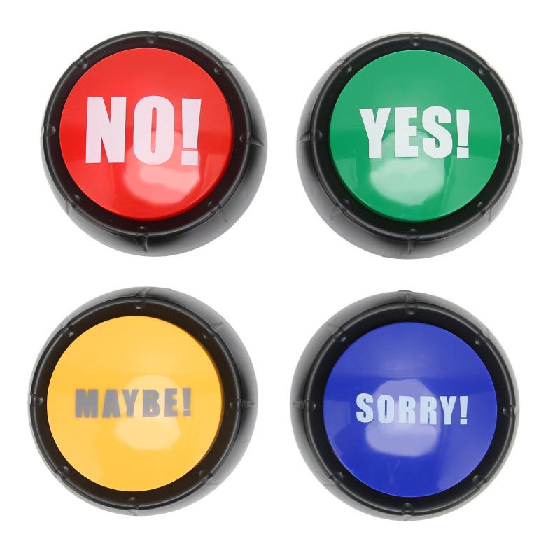 Dog Communication Buttons 4-Pack Pre-Recorded Voice Buttons - Multifunctional Pet Training Buzzer with YES NO SORRY MAYBE Sound Effects - ABS Durable Dog Talking Buttons for Interactive Play - Image 2