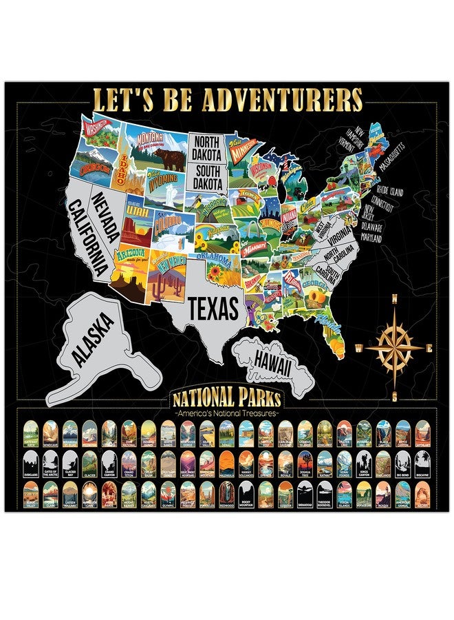 Sensemory ALL 63 US National Park Scratch Off Map, RV Map of States Visited, Best Gifts For People Who Travel, Travel Gifts For Men, White Elephant Gift For Adults - Image 1