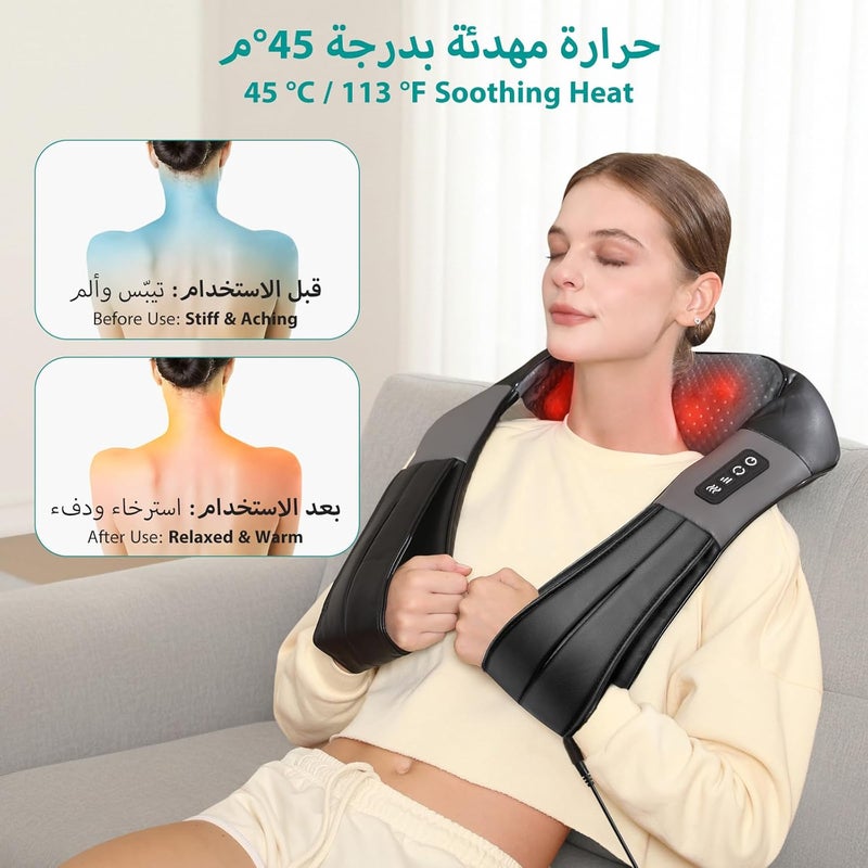 نِك تيك جهاز تدليك الظهر والرقبة والكتف من Nekteck مع حرارة، تدليك شياتسو ثلاثي الأبعاد للأنسجة العميقة كهربائي للاسترخاء، لكرسي المكتب، السيارة والمنزل، أسود - Image 4