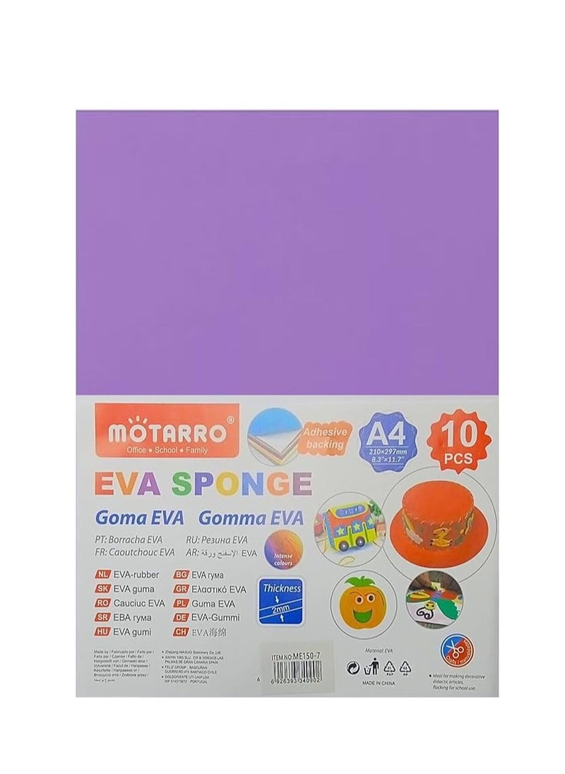MOTARRO - A4 Self Adhesive Craft Foam Sheets EVA Foam Sheets Sticky Foam Sticker Paper Sponge Card for Art & Crafts Children Kids 2mm Thick (A4 Self Adhesive Foam Sheets - 10 Sheets) - Image 1