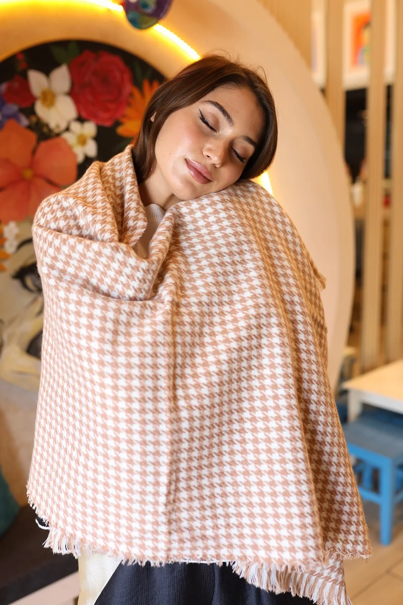 ريمسا مايو Houndstooth Patterned Scarf Shoulder Shawl 70X180 cm 1220 Mink