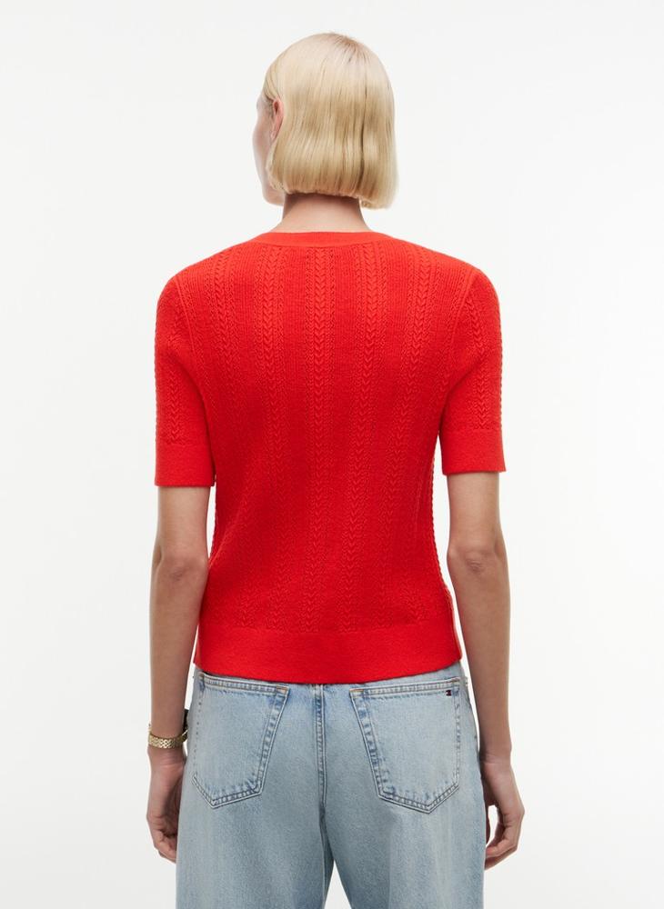 TOMMY HILFIGER Pointelle Gold-Tone Button Short Sleeve Cardigan - Image 2