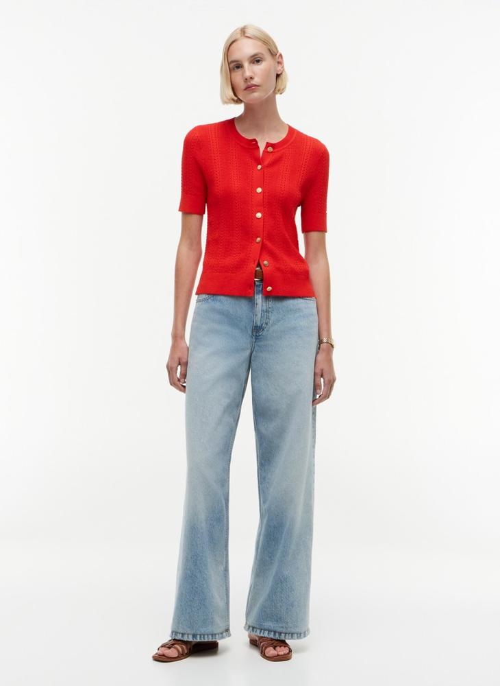 TOMMY HILFIGER Pointelle Gold-Tone Button Short Sleeve Cardigan - Image 4