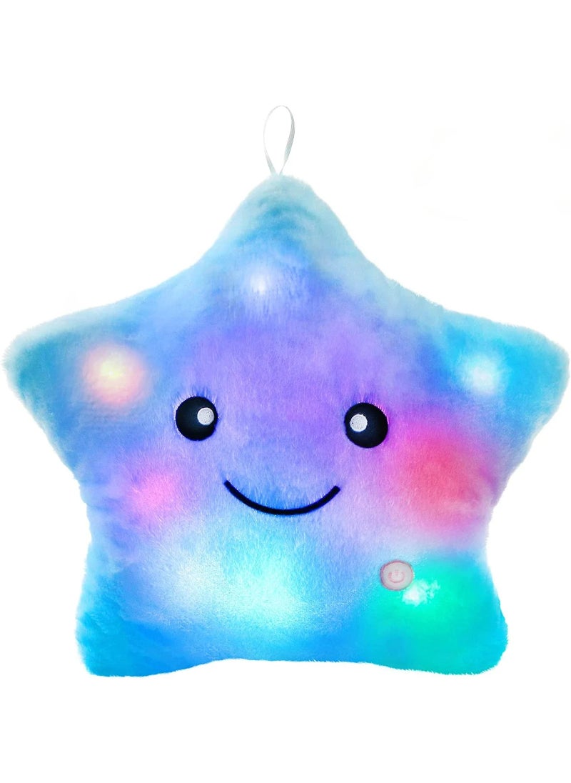 AROAQ Cute Led Light Star Plush Pillow Stuffed Soft Star Luminous Throw Pillow Cushion With Colorful Light Gift Blue  - Image 1