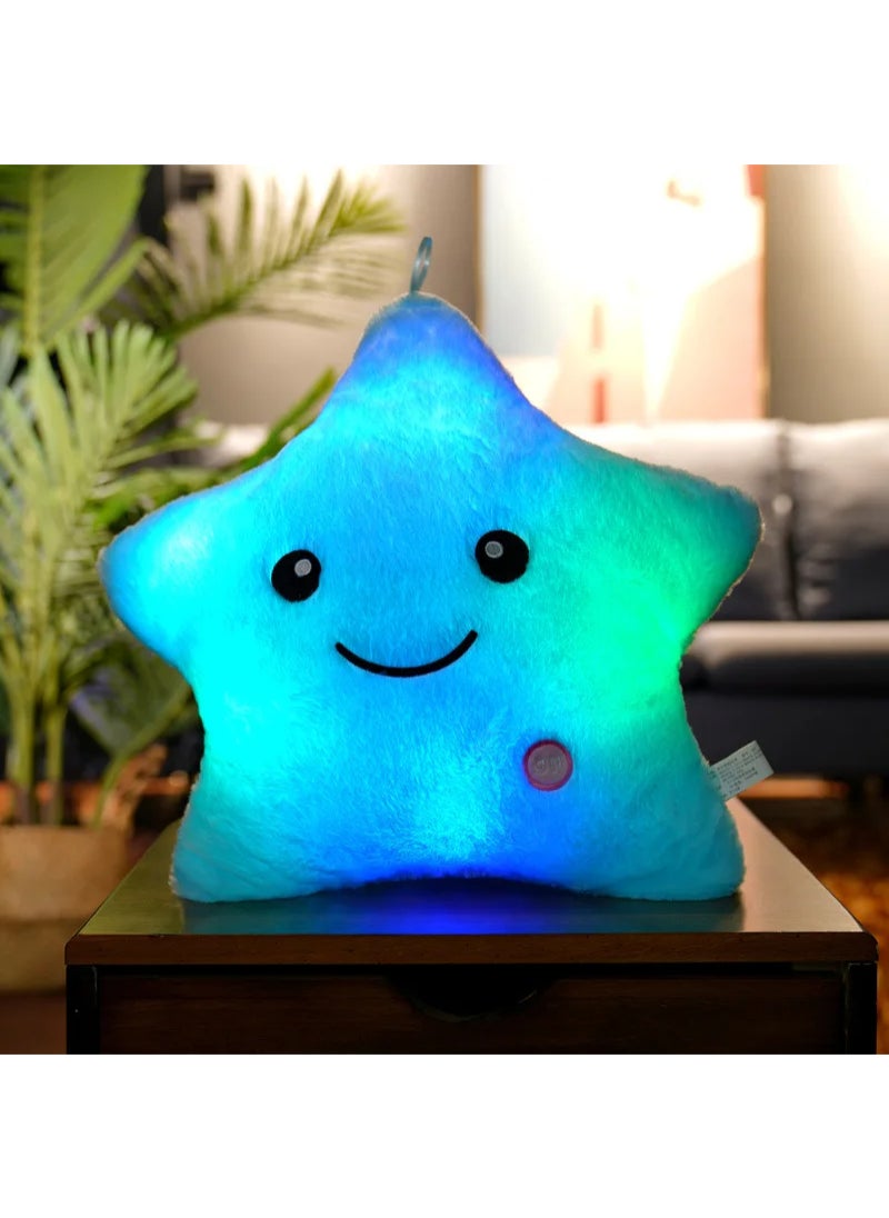 AROAQ Cute Led Light Star Plush Pillow Stuffed Soft Star Luminous Throw Pillow Cushion With Colorful Light Gift Blue  - Image 3